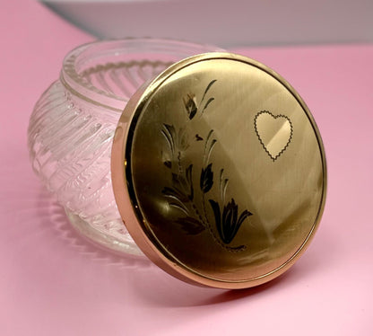 Vintage Collectible Vanity Powder Glass Jars - Heart Motif Ladies Dresser Jars