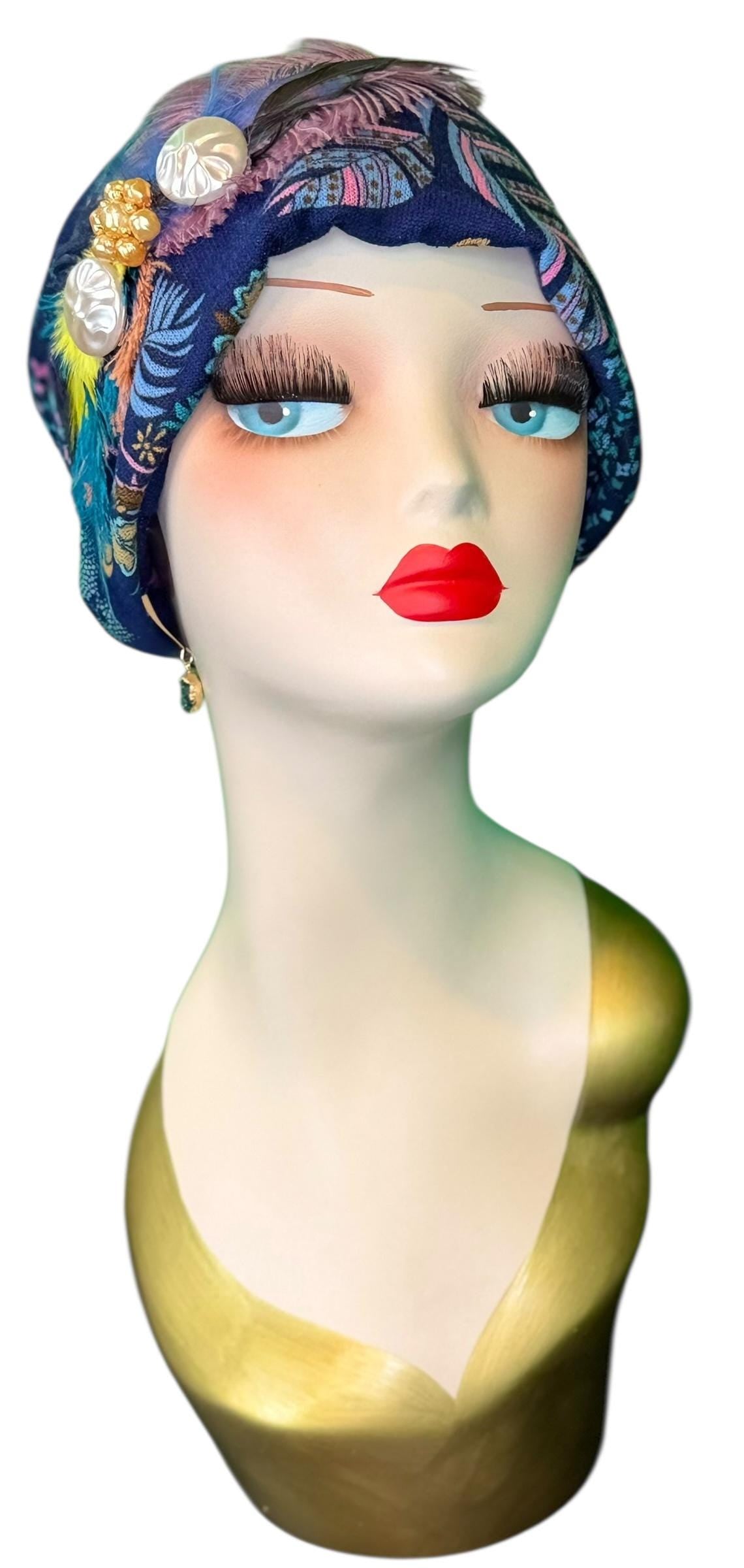 Fancy Feathered Jeweled Knit Hat - Sparkly Winter Flapper Beanie - Luxury Skiing Hat