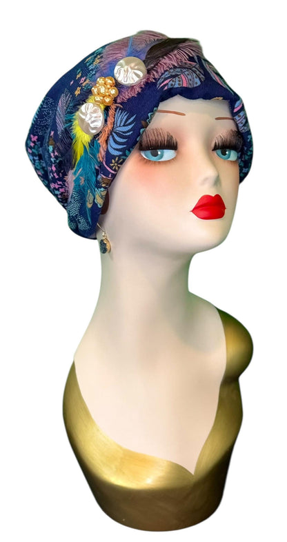 Fancy Feathered Jeweled Knit Hat - Sparkly Winter Flapper Beanie - Luxury Skiing Hat