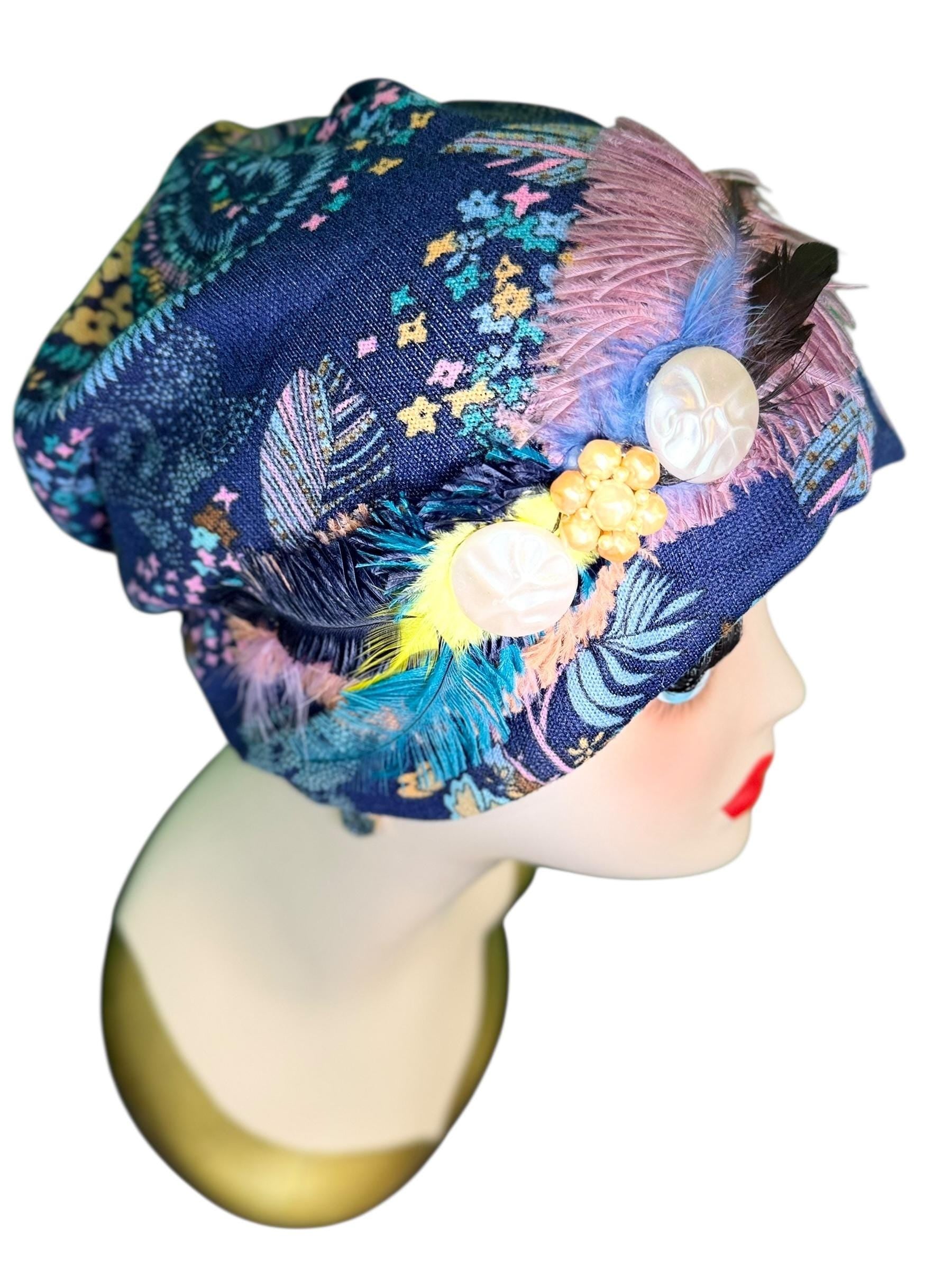 Fancy Feathered Jeweled Knit Hat - Sparkly Winter Flapper Beanie - Luxury Skiing Hat