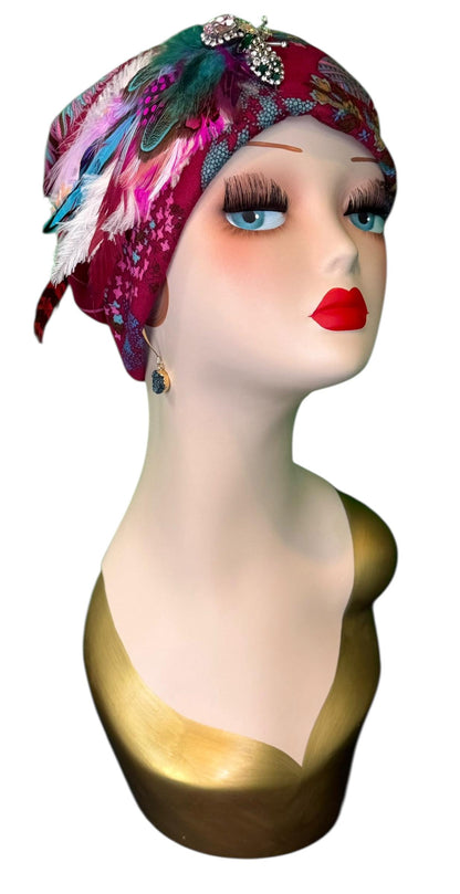 Fancy Feathered Jeweled Knit Hat - Sparkly Winter Flapper Beanie - Luxury Skiing Hat