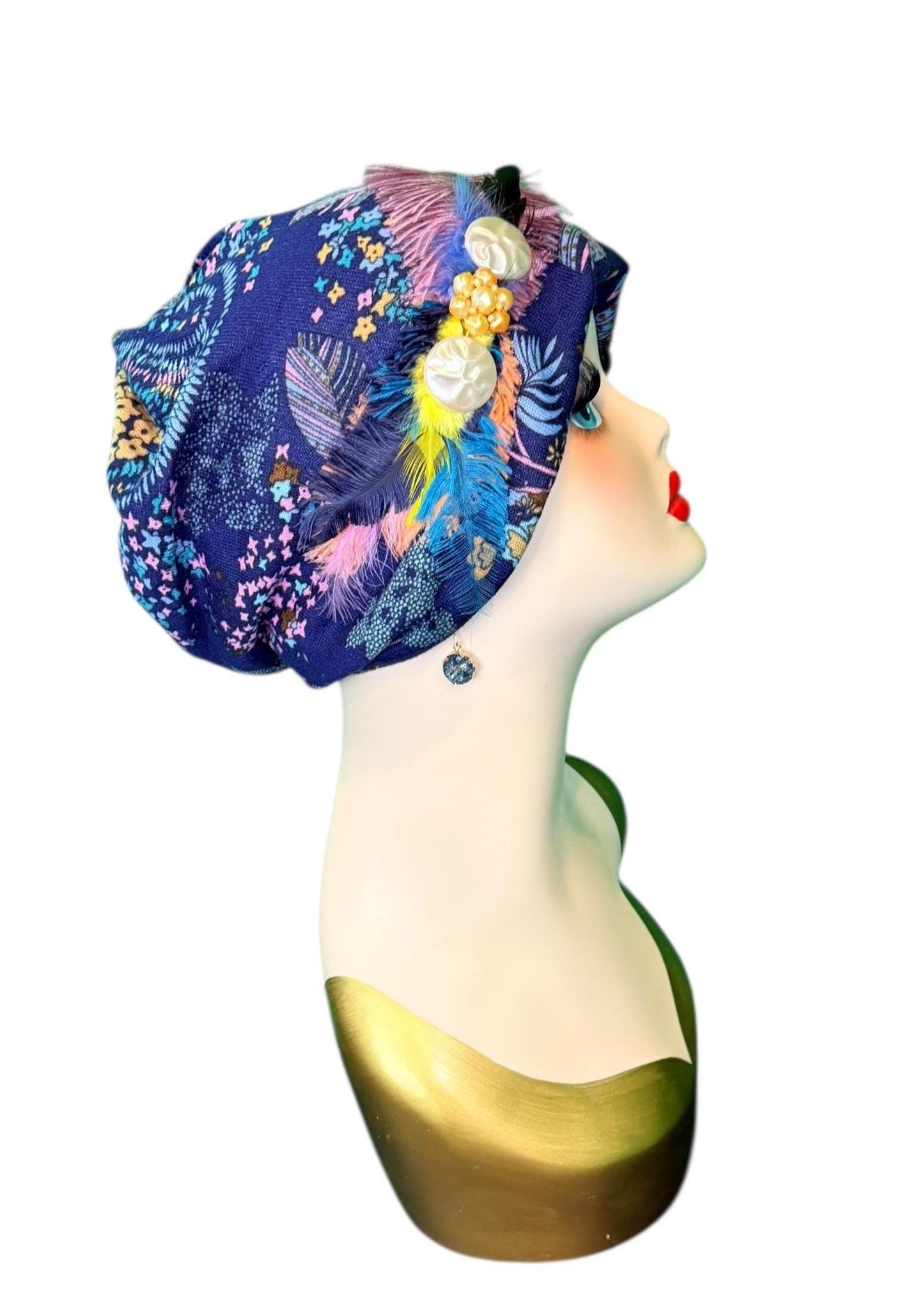 Fancy Feathered Jeweled Knit Hat - Sparkly Winter Flapper Beanie - Luxury Skiing Hat