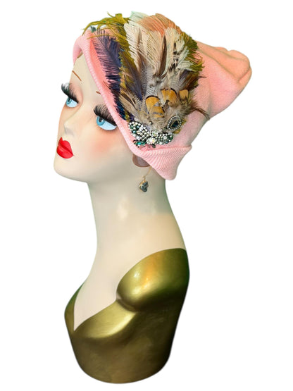 Bumblebee Jeweled & Feather Knit Hat - Fancy Sparkly Winter Flapper Beanie - Luxury Skiing Hat