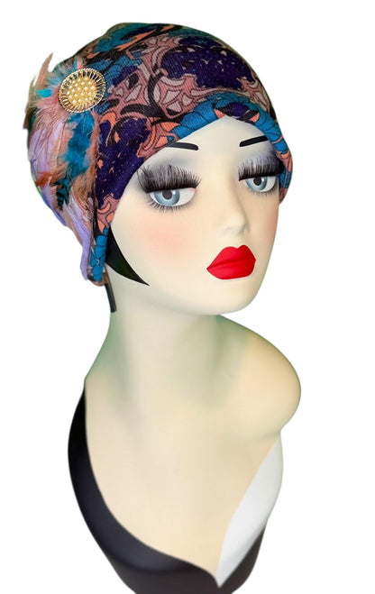 Elegant Roaring 20’s Vibe Feathered Jeweled Hat - Winter Flapper Beanie - Fashionable Skiing Hat