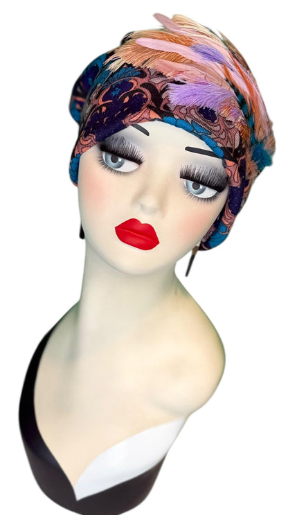 Elegant Roaring 20’s Vibe Feathered Jeweled Hat - Winter Flapper Beanie - Fashionable Skiing Hat