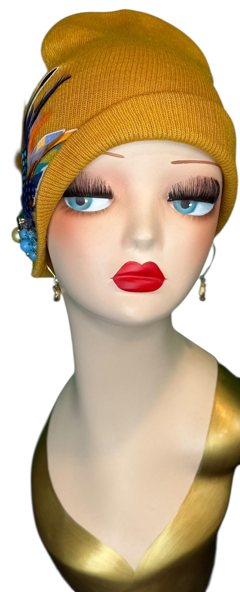 Golden Sunset Statement Patchwork Flapper - Designer Trimmed Feather - Vintage Jeweled Embellished All Season Wear