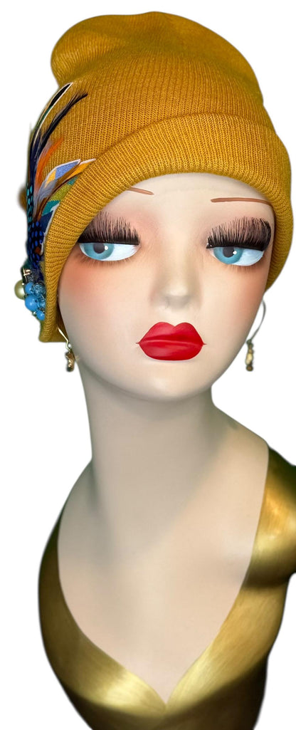 Golden Sunset Statement Patchwork Flapper - Designer Trimmed Feather - Vintage Jeweled Embellished All Season Wear