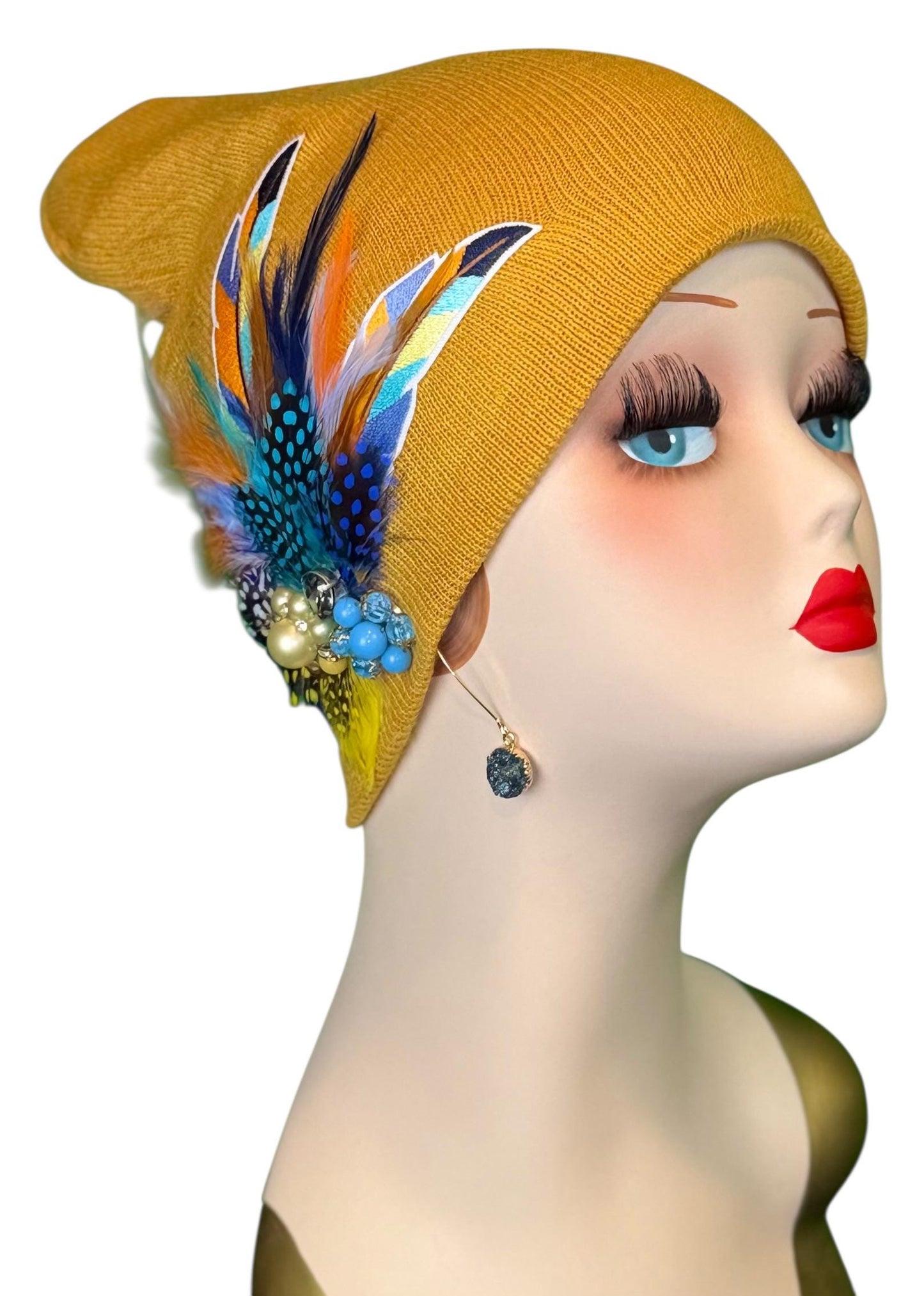 Golden Sunset Statement Patchwork Flapper - Designer Trimmed Feather - Vintage Jeweled Embellished All Season Wear