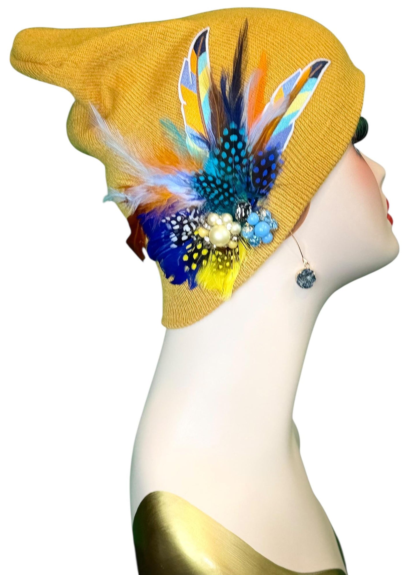Golden Sunset Statement Patchwork Flapper - Designer Trimmed Feather - Vintage Jeweled Embellished All Season Wear
