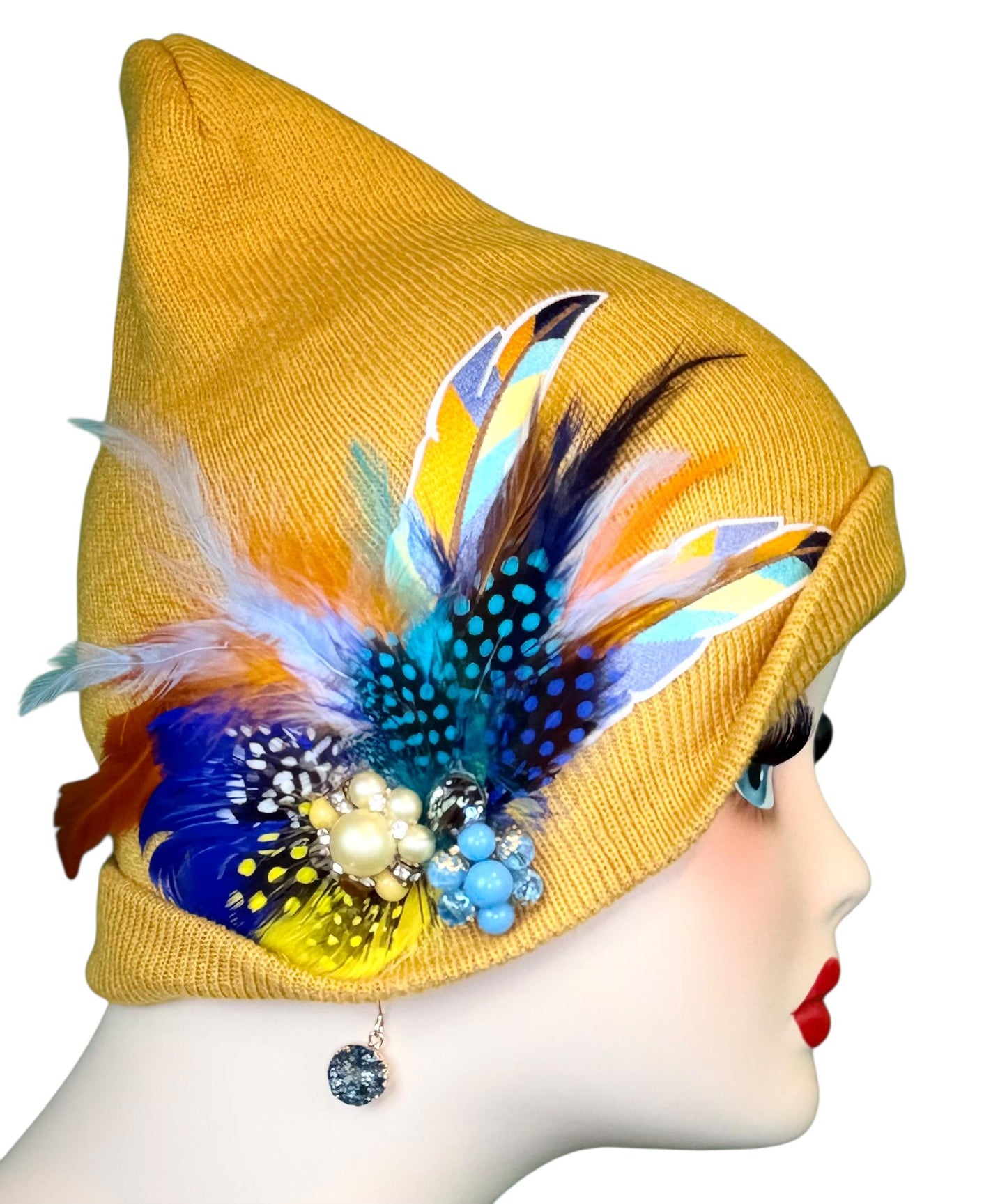 Golden Sunset Statement Patchwork Flapper - Designer Trimmed Feather - Vintage Jeweled Embellished All Season Wear