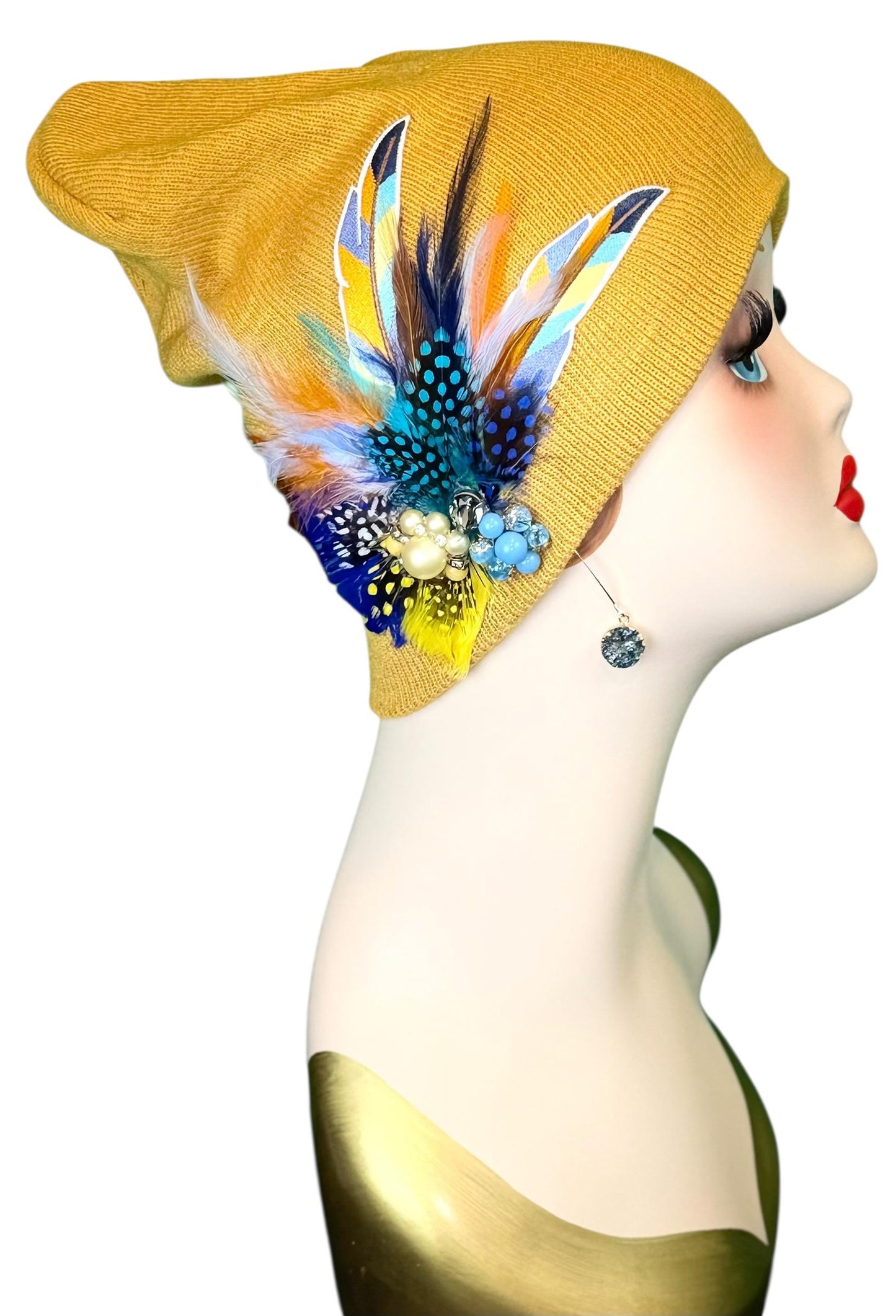 Golden Sunset Statement Patchwork Flapper - Designer Trimmed Feather - Vintage Jeweled Embellished All Season Wear
