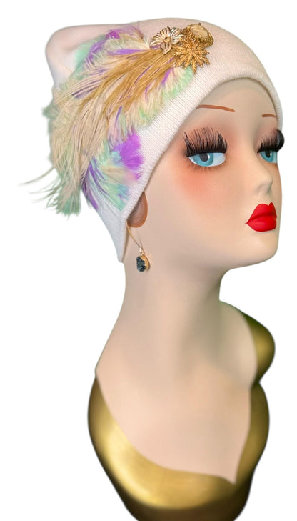 Springtime Pastels Vintage Inspired - Feather & Jeweled Embellishments - Elegant All Season Wear