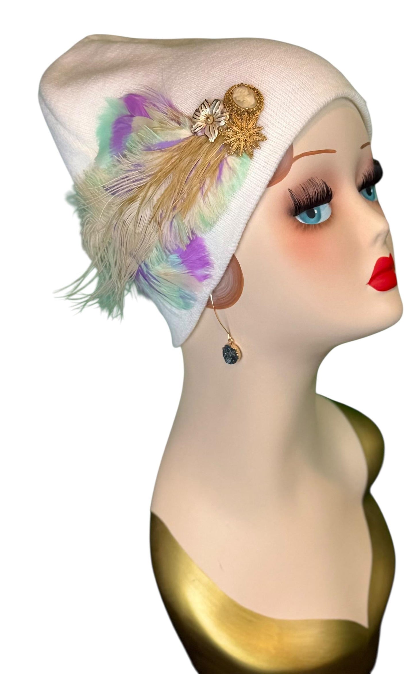 Springtime Pastels Vintage Inspired - Feather & Jeweled Embellishments - Elegant All Season Wear