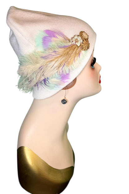Springtime Pastels Vintage Inspired - Feather & Jeweled Embellishments - Elegant All Season Wear