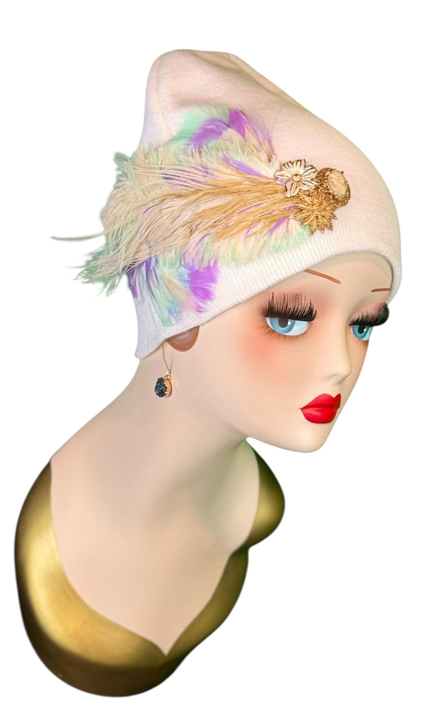 Springtime Pastels Vintage Inspired - Feather & Jeweled Embellishments - Elegant All Season Wear