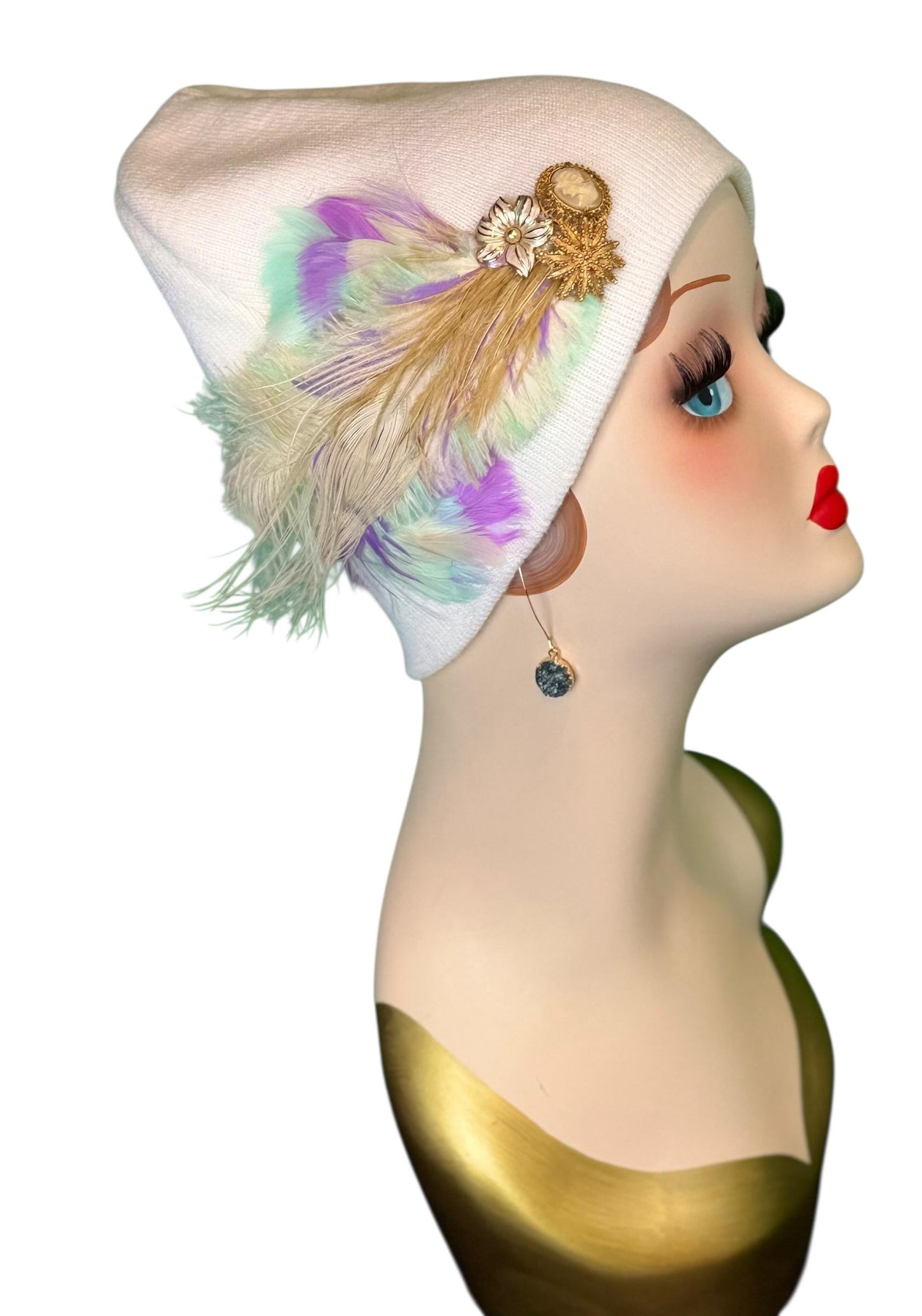 Springtime Pastels Vintage Inspired - Feather & Jeweled Embellishments - Elegant All Season Wear