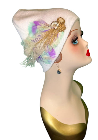 Springtime Pastels Vintage Inspired - Feather & Jeweled Embellishments - Elegant All Season Wear