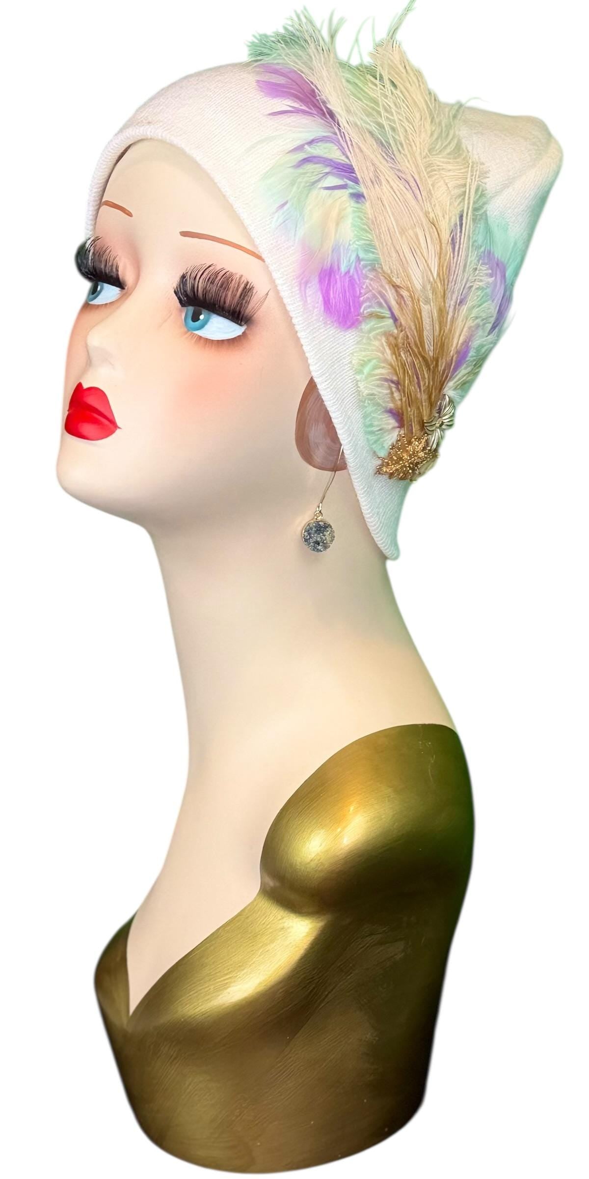 Springtime Pastels Vintage Inspired - Feather & Jeweled Embellishments - Elegant All Season Wear