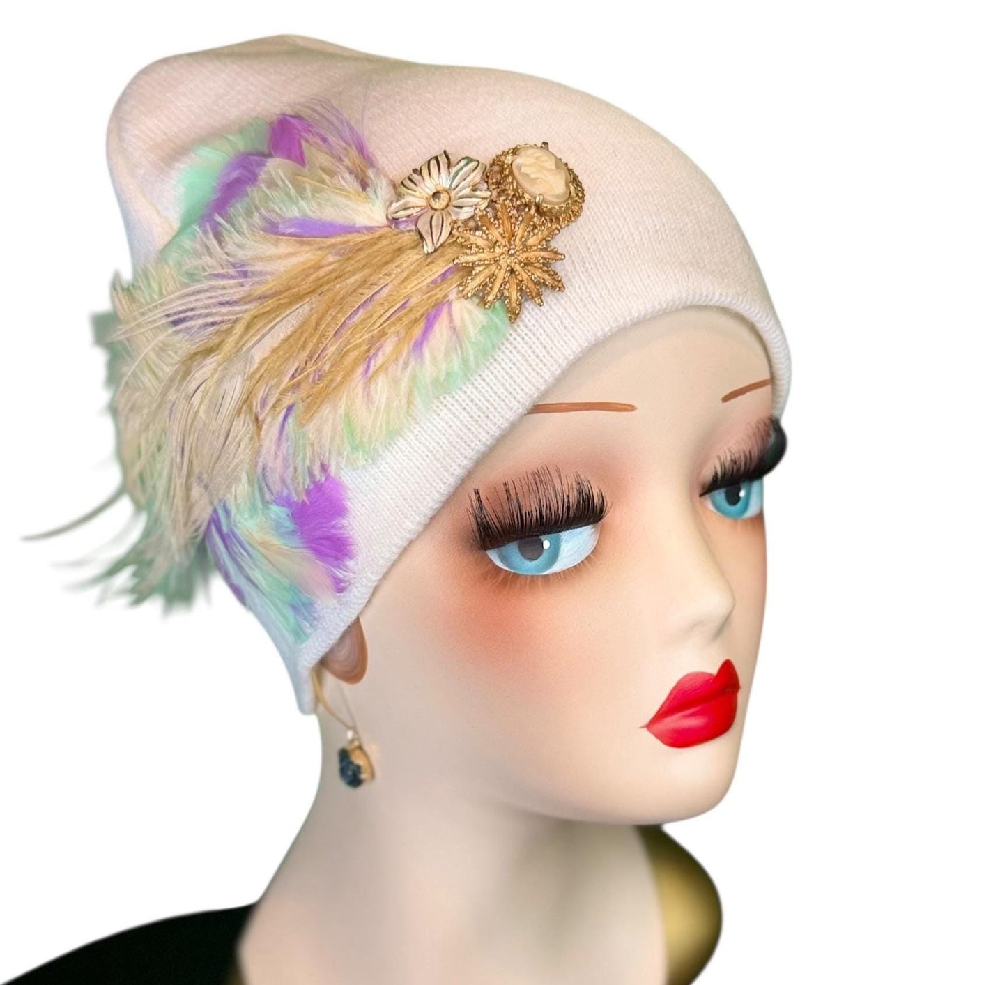 Springtime Pastels Vintage Inspired - Feather & Jeweled Embellishments - Elegant All Season Wear