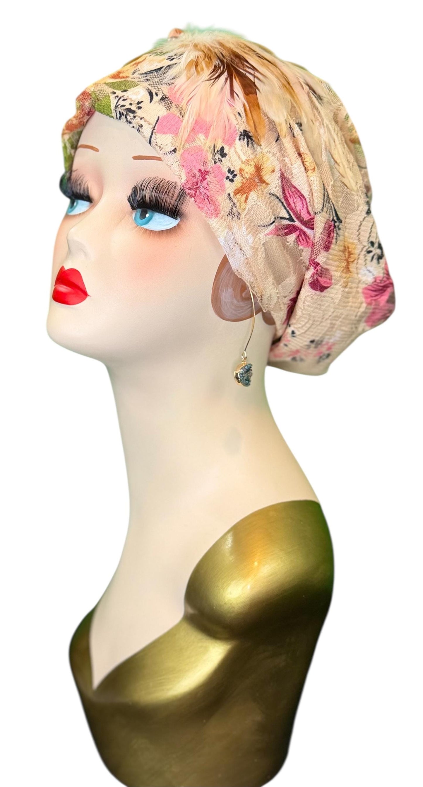 Cashmere Crème Statement Floral Lace Flapper - Vintage Jeweled & Feathered Designer Collectible Accessory