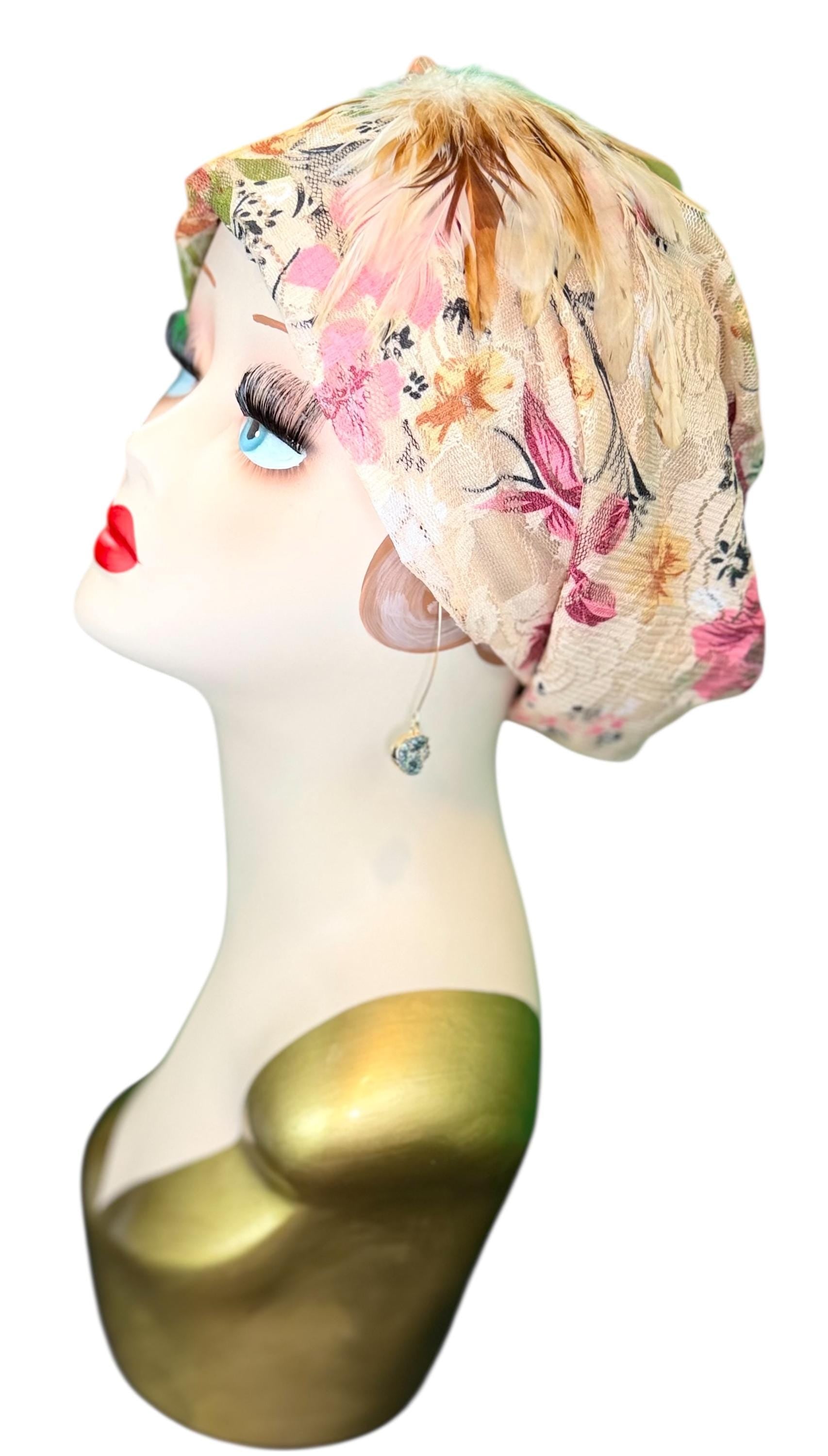 Cashmere Crème Statement Floral Lace Flapper - Vintage Jeweled & Feathered Designer Collectible Accessory