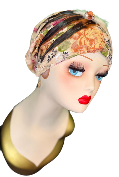 Cashmere Crème Statement Floral Lace Flapper - Vintage Jeweled & Feathered Designer Collectible Accessory