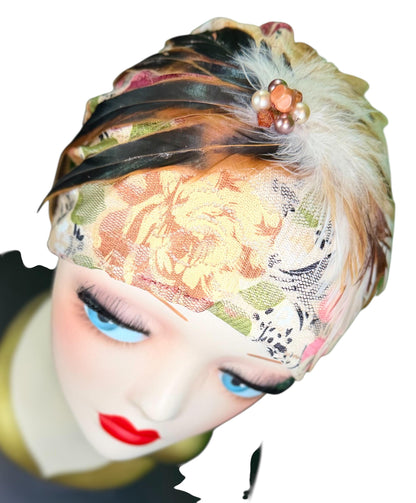Cashmere Crème Statement Floral Lace Flapper - Vintage Jeweled & Feathered Designer Collectible Accessory