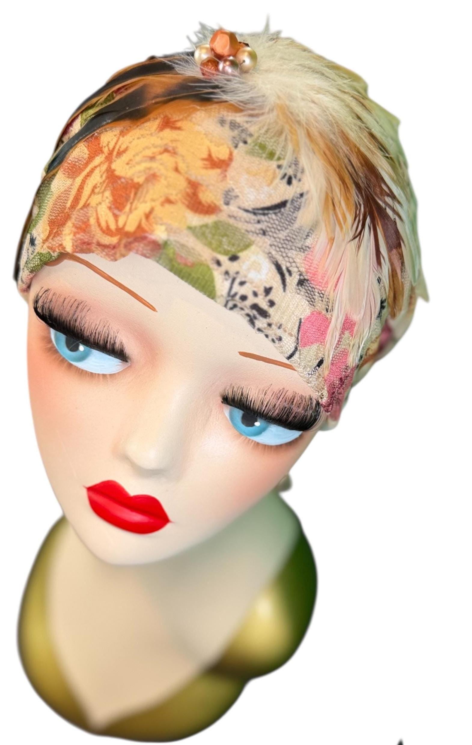 Cashmere Crème Statement Floral Lace Flapper - Vintage Jeweled & Feathered Designer Collectible Accessory