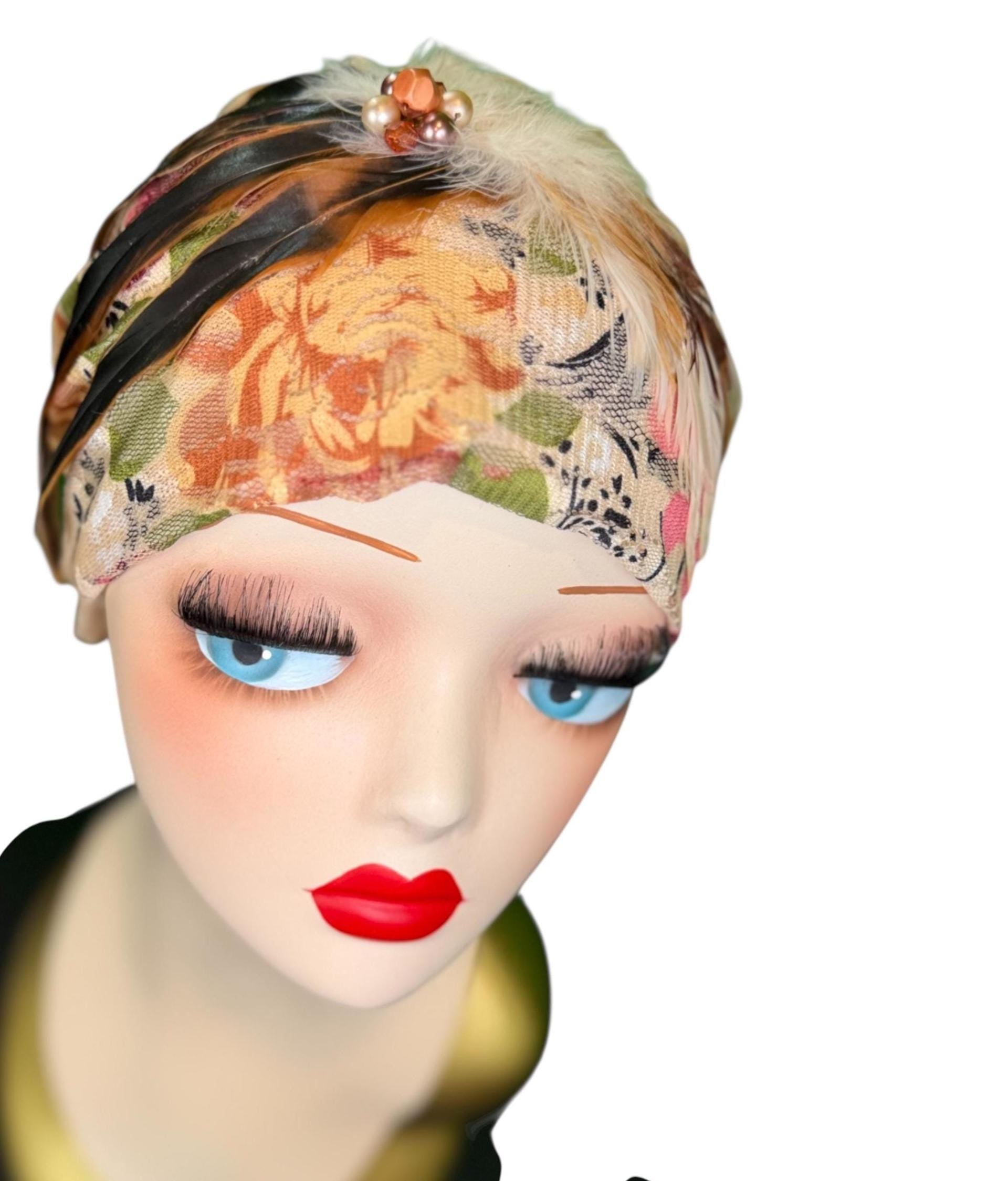 Cashmere Crème Statement Floral Lace Flapper - Vintage Jeweled & Feathered Designer Collectible Accessory