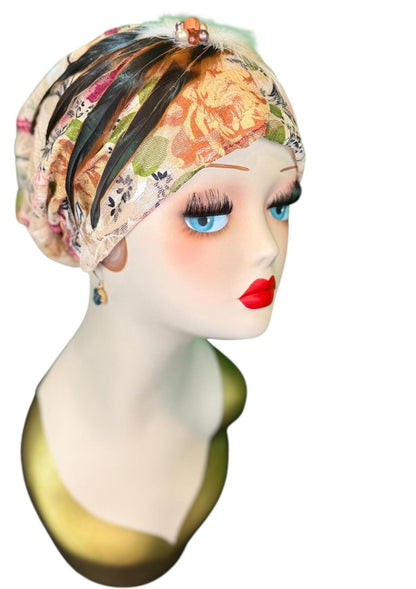 Cashmere Crème Statement Floral Lace Flapper - Vintage Jeweled & Feathered Designer Collectible Accessory