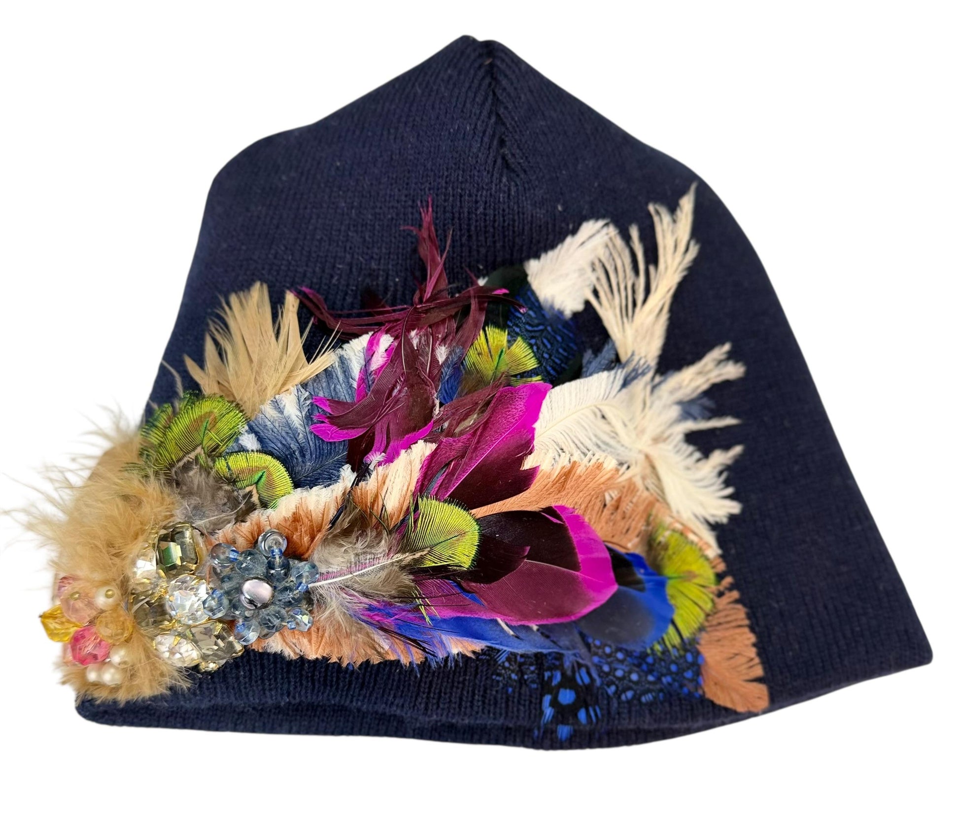Midnight Radiance Fashionable Statement Flapper Feather & Jeweled Vintage Embellished Hat
