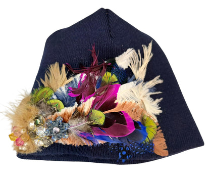 Midnight Radiance Fashionable Statement Flapper Feather & Jeweled Vintage Embellished Hat