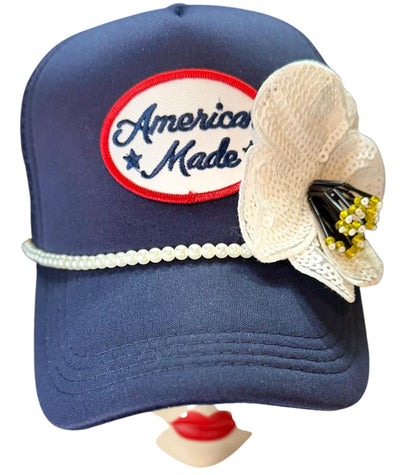 American Made Feathered Style Statement Patchwork Vintage Jeweled Trucker Hat