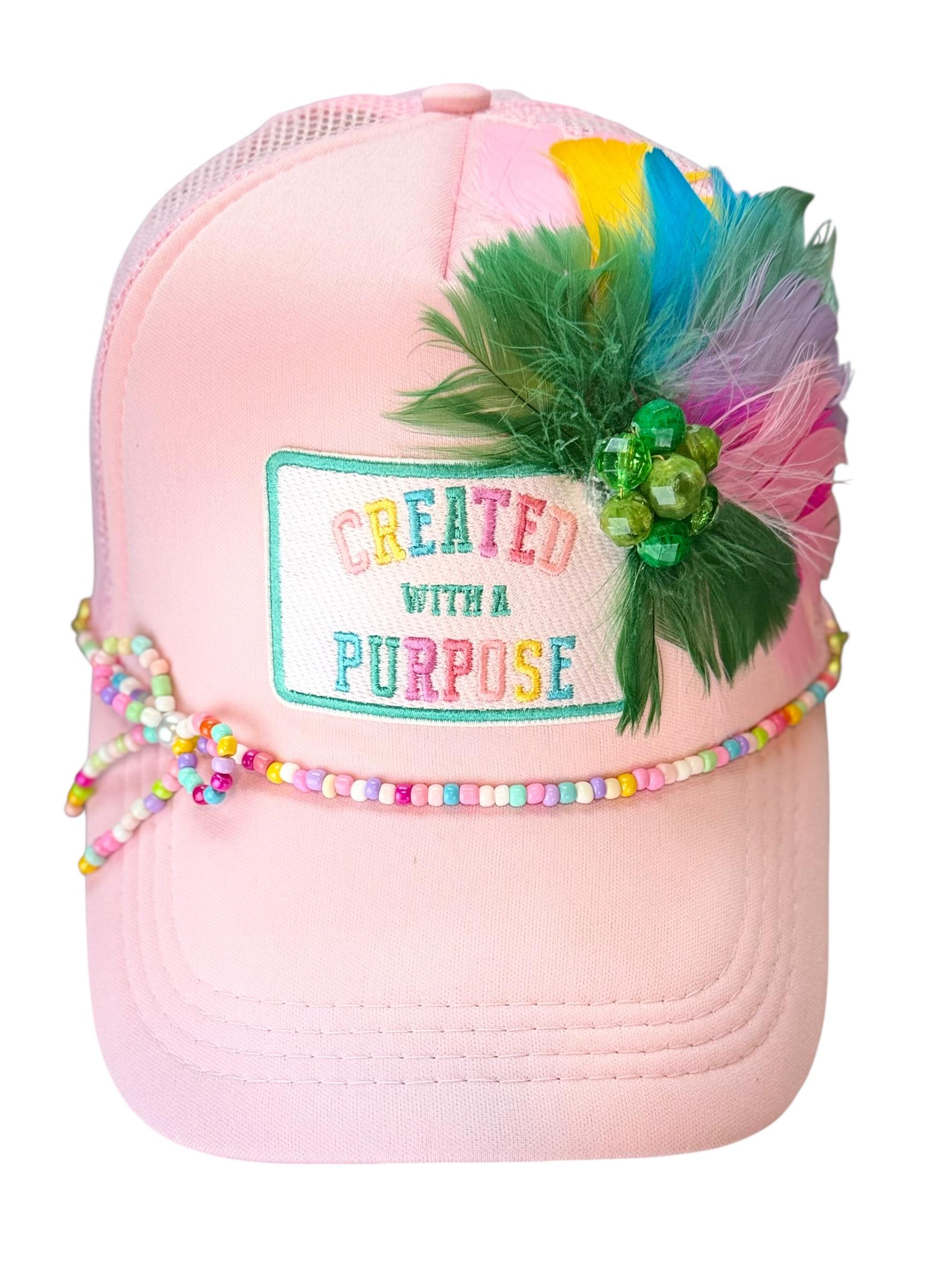 Curated With A Purpose Style Statement Patchwork Feathered & Jeweled Avant-Garde Fashionable Trucker Hat