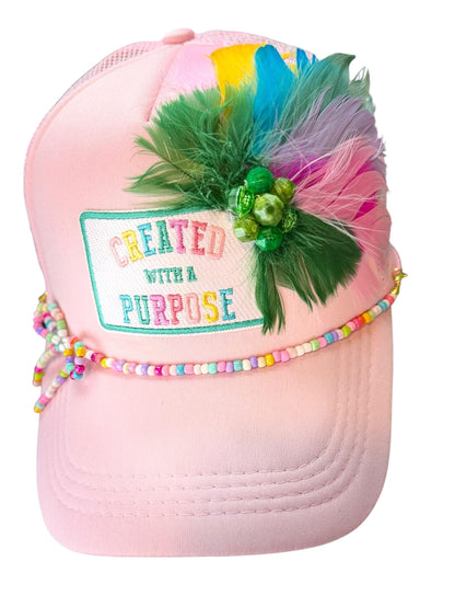 Curated With A Purpose Style Statement Patchwork Feathered & Jeweled Avant-Garde Fashionable Trucker Hat