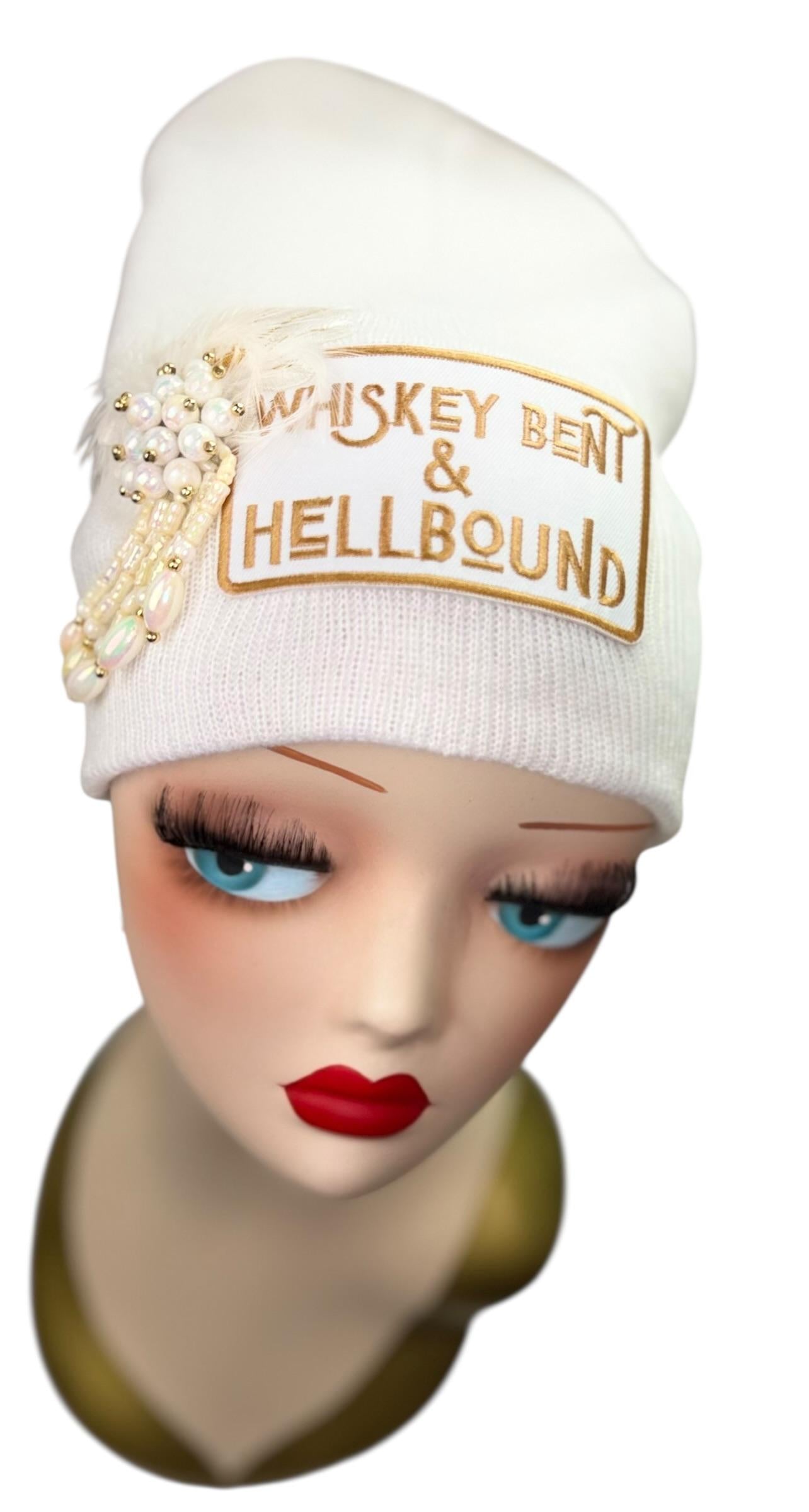 Whiskey Bent & HellBound Statement Patchwork Vintage Jeweled Embellished Fashionable Beanie