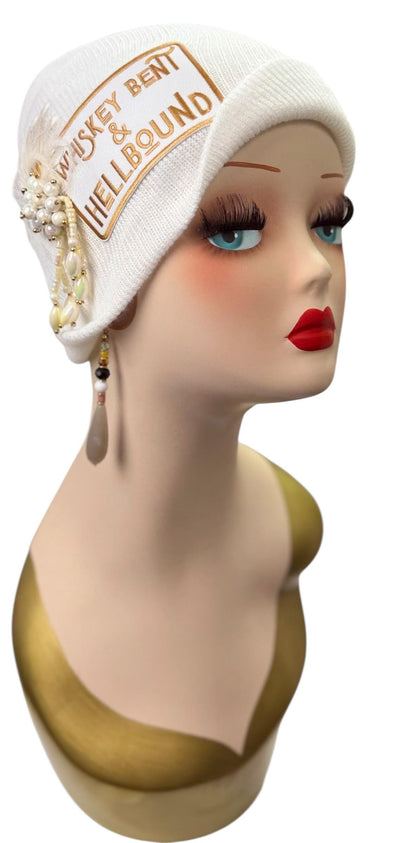 Whiskey Bent & HellBound Statement Patchwork Vintage Jeweled Embellished Fashionable Beanie