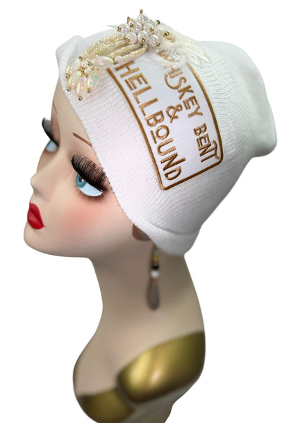 Whiskey Bent & HellBound Statement Patchwork Vintage Jeweled Embellished Fashionable Beanie