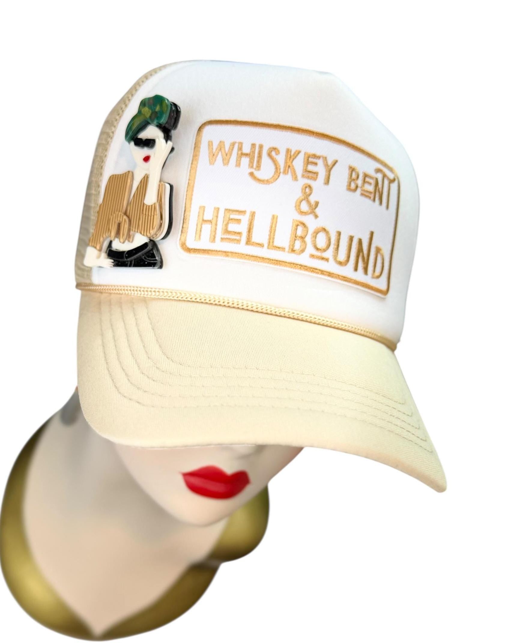 Whiskey Bent & HellBound Statement Patchwork Trucker Hat with Brooch Pin