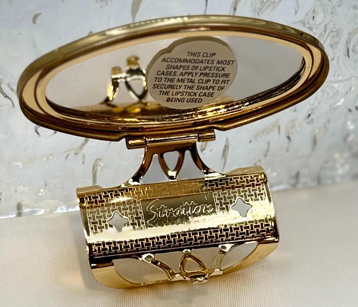 Rare Gold Enamel Floral Heart Filigree Detailed Vintage Lip Balm Mirror Ring