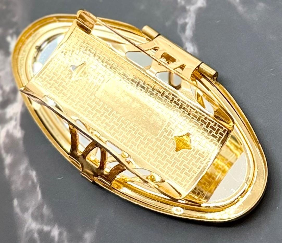 Rare Gold Enamel Floral Heart Filigree Detailed Vintage Lip Balm Mirror Ring