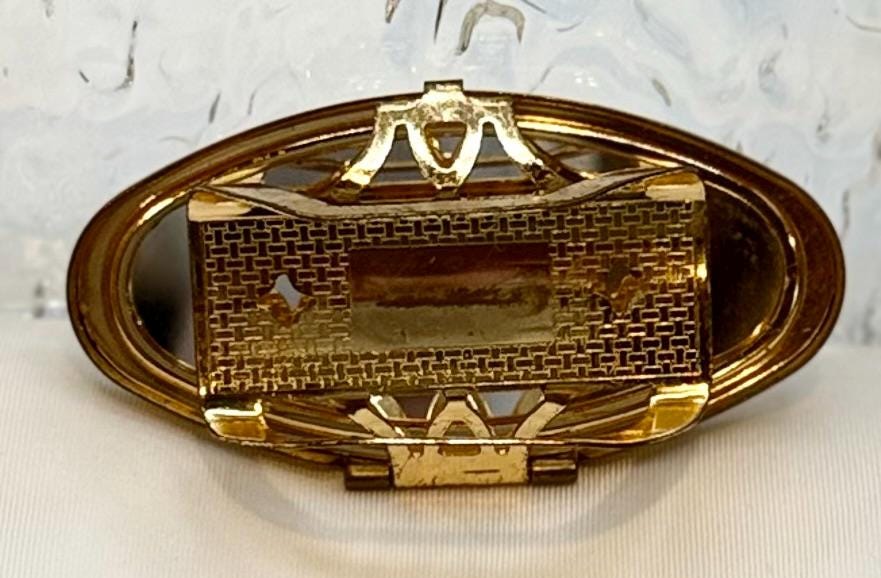 Rare Gold Enamel Floral Heart Filigree Detailed Vintage Lip Balm Mirror Ring