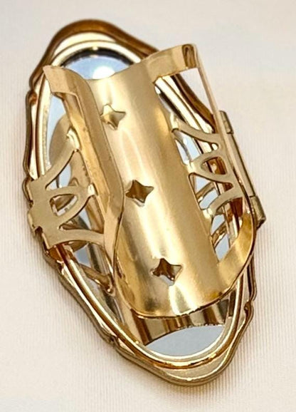 Rare Gold Enamel Floral Heart Filigree Detailed Vintage Lip Balm Mirror Ring
