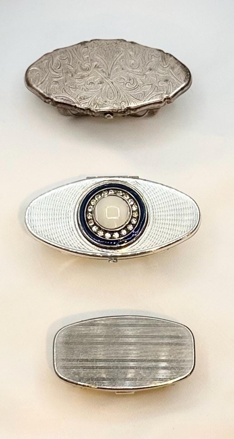 Rare Vintage Silver Statement Lipstick Ring Holder with Flip-up Mirror