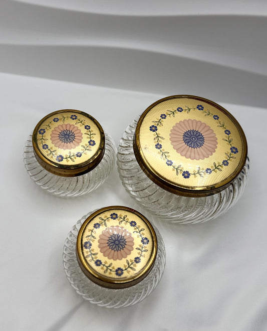 Vintage Collectible Vanity Powder Glass Jars - Ladies Dresser