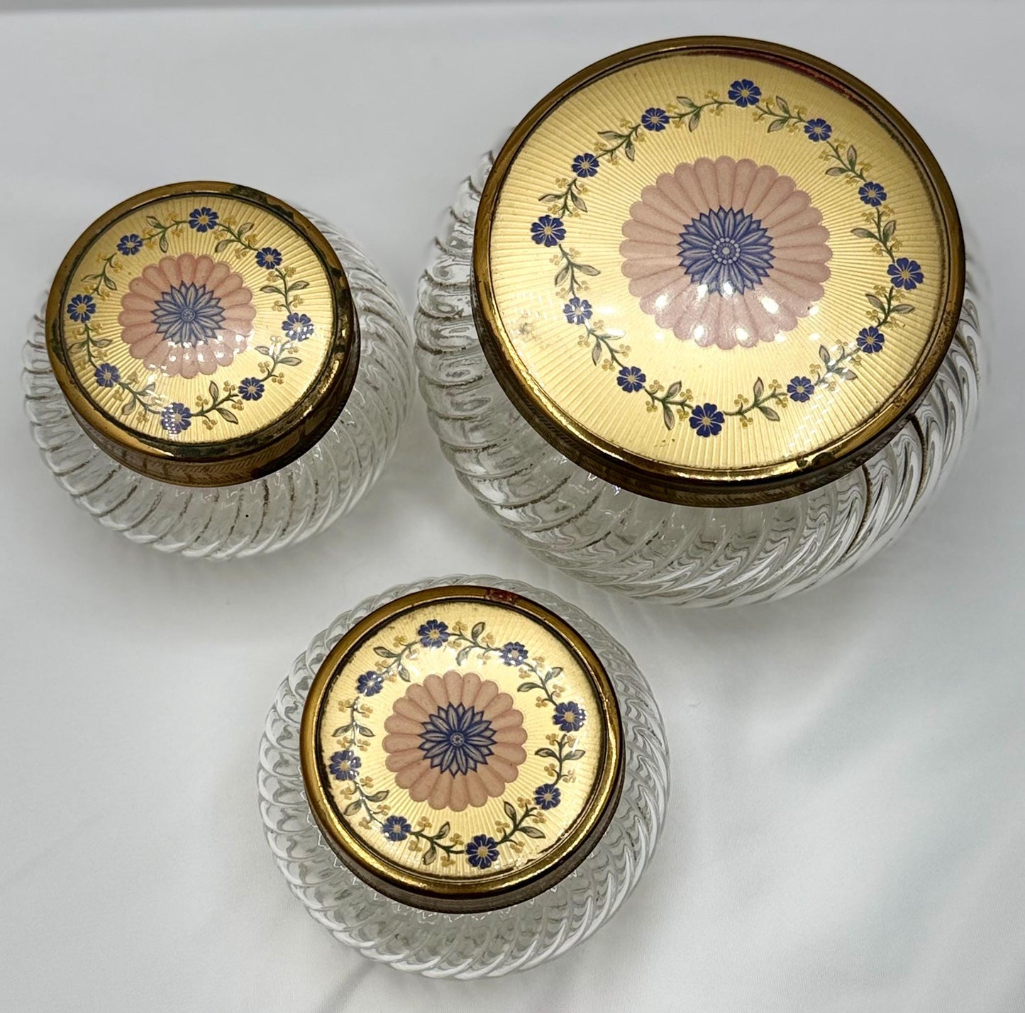 Vintage Collectible Vanity Powder Glass Jars - Ladies Dresser