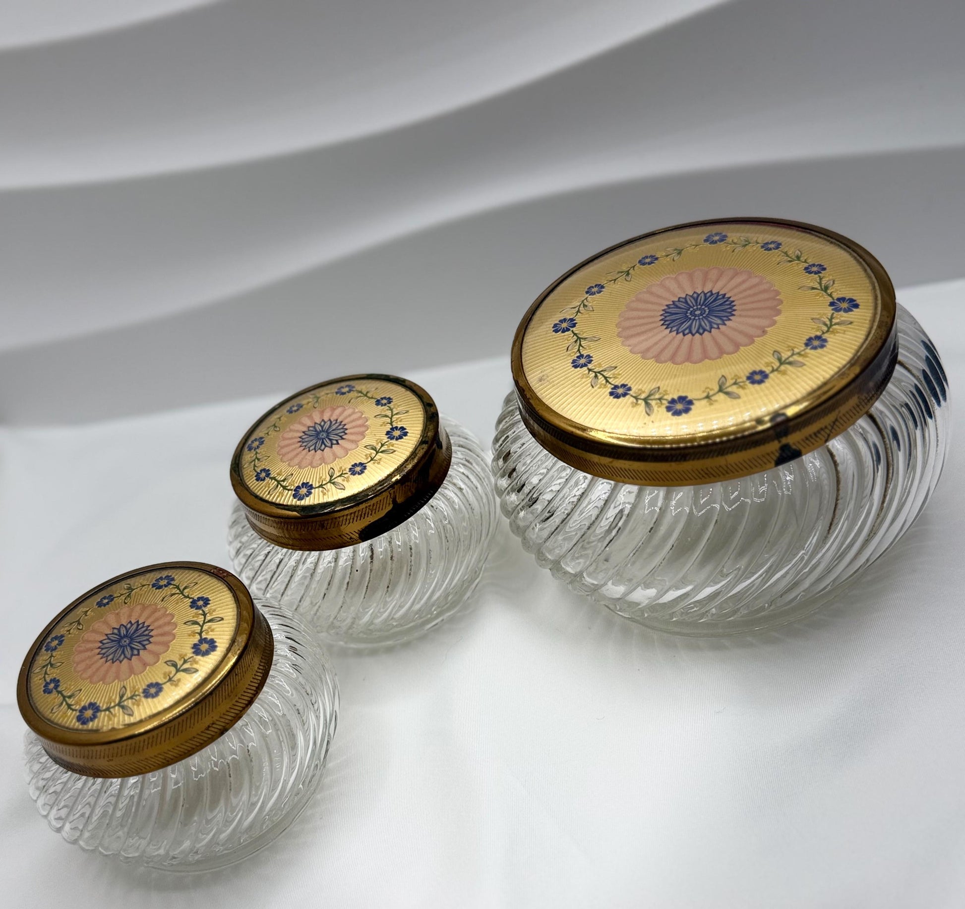 Vintage Collectible Vanity Powder Glass Jars - Ladies Dresser