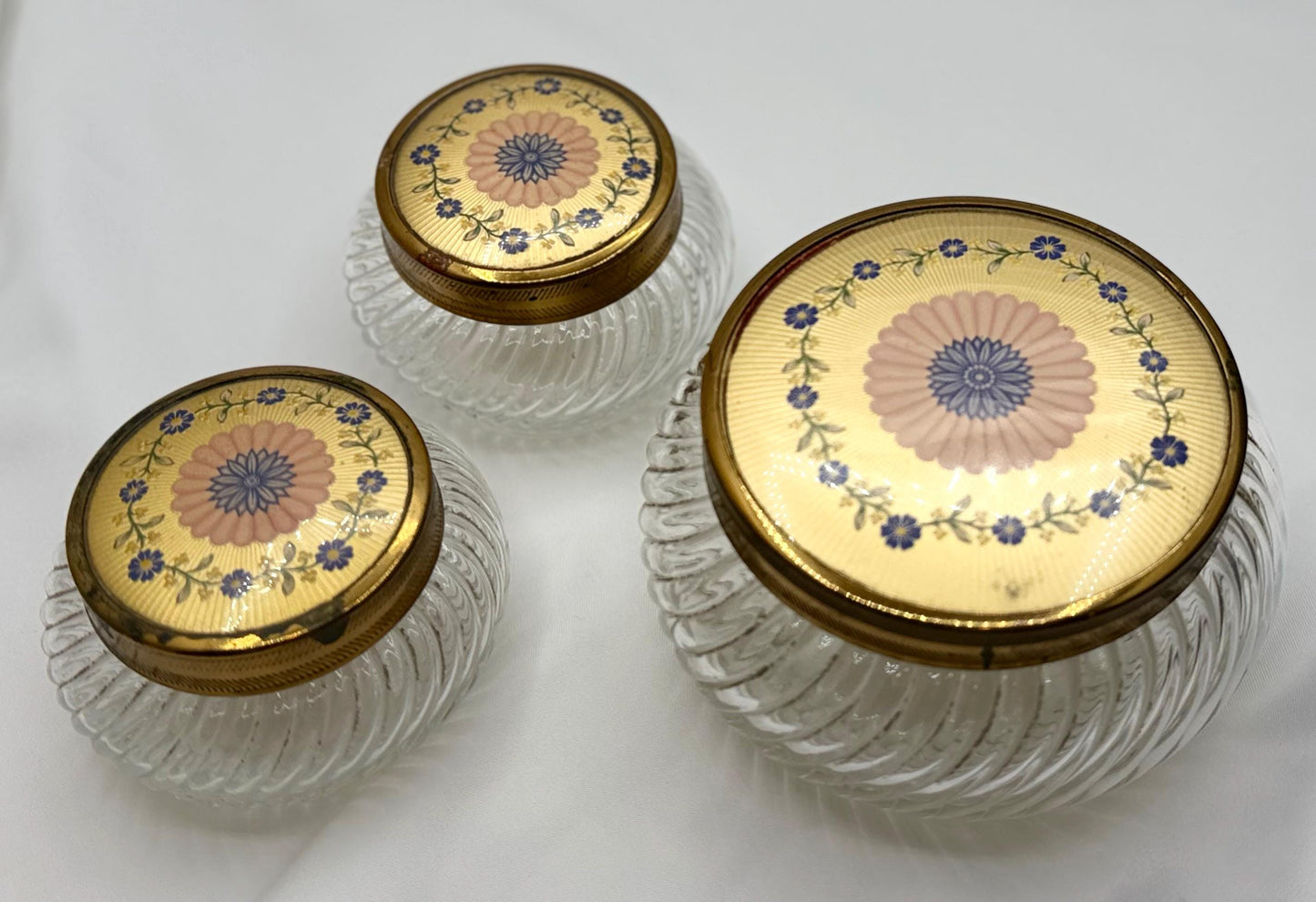 Vintage Collectible Vanity Powder Glass Jars - Ladies Dresser
