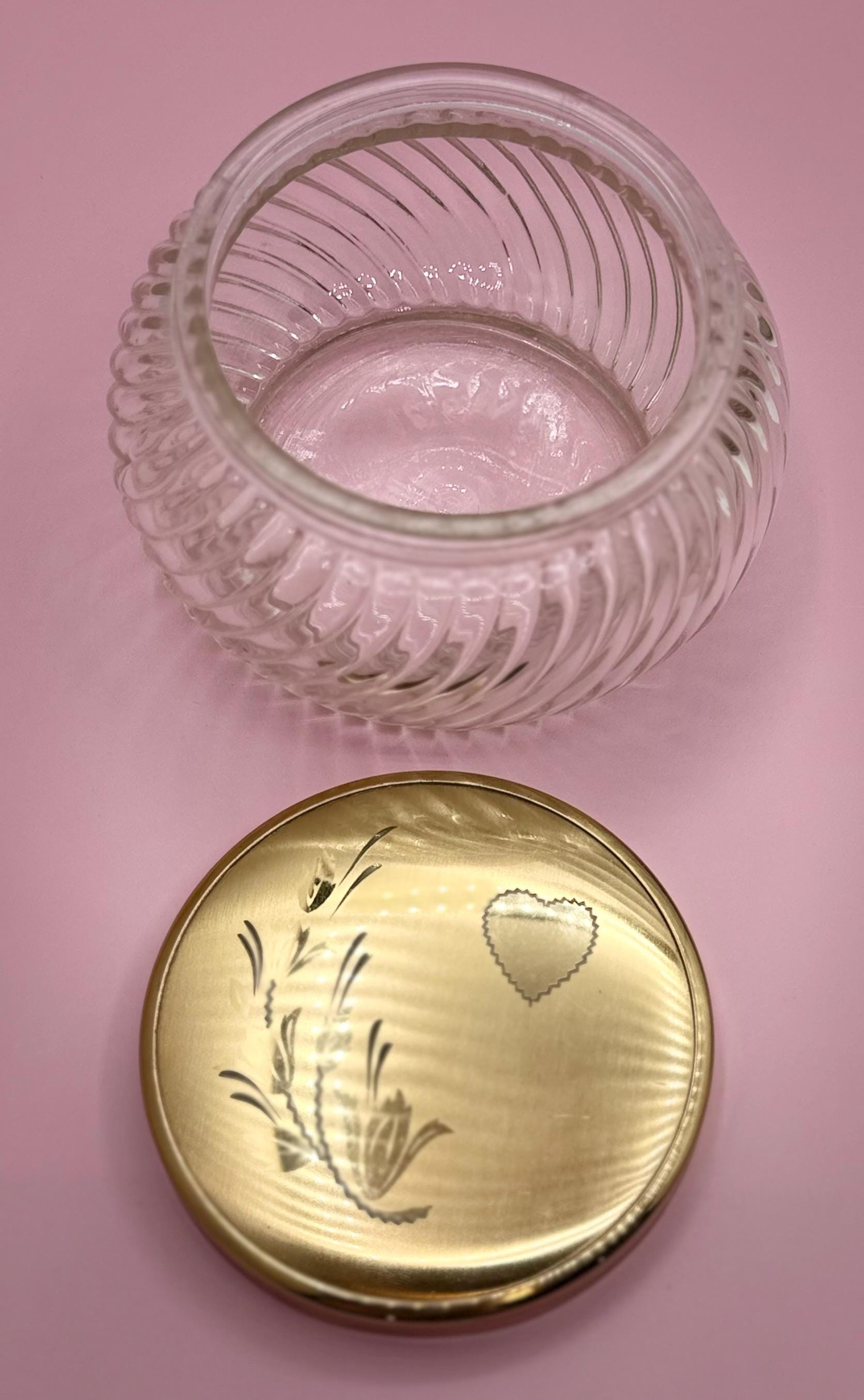 Vintage Collectible Vanity Powder Glass Jars - Heart Motif Ladies Dresser Jars
