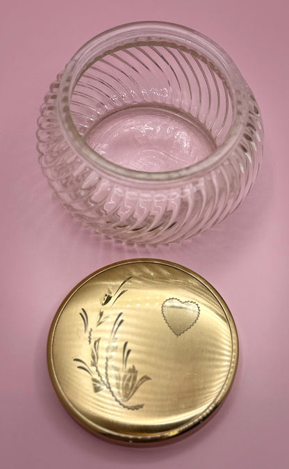 Vintage Collectible Vanity Powder Glass Jars - Heart Motif Ladies Dresser Jars